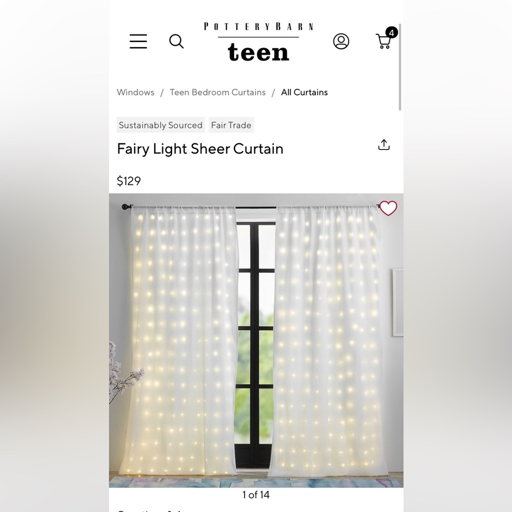 Pottery Barn Teen Illuminated Sheer Curtain